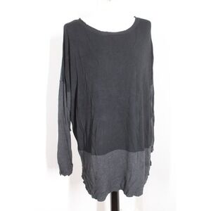 Eileen Fisher L Black Gray Colorblock Drop Shoulder Tunic Knit Sweater